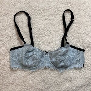 Victoria's Secret Lace Underwire Balconette Bra - Light Blue and Black